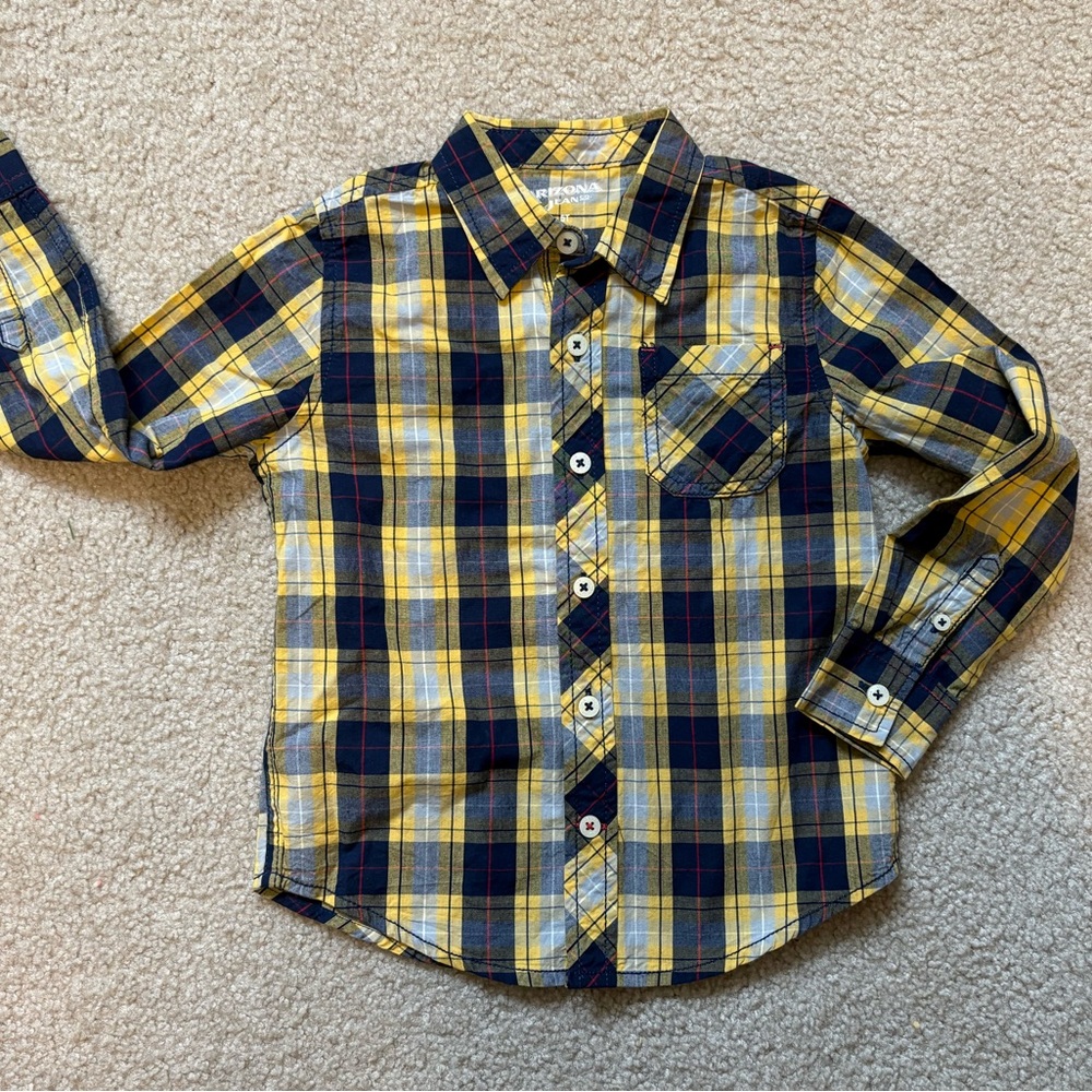 Arizona Jean Company Yellow and Blue Plaid Kids Button Down Shirt